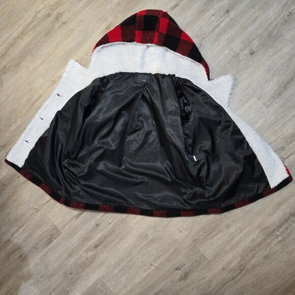 Steve Madden Fleece Hooded Jacket Red Black Buffalo Plaid $225 2X Women's Plus - Picture 4 of 10